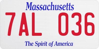 MA license plate 7AL036