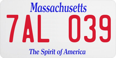 MA license plate 7AL039