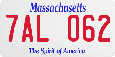 MA license plate 7AL062