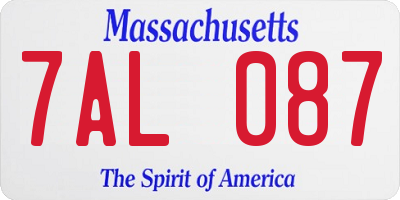 MA license plate 7AL087