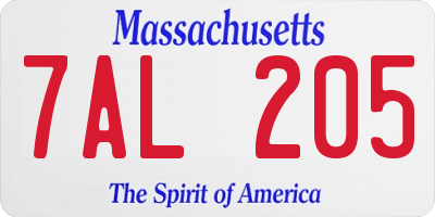 MA license plate 7AL205