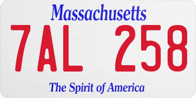 MA license plate 7AL258