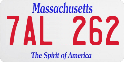 MA license plate 7AL262