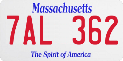 MA license plate 7AL362