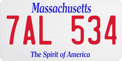 MA license plate 7AL534