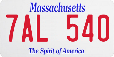 MA license plate 7AL540