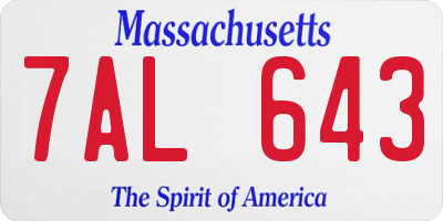 MA license plate 7AL643