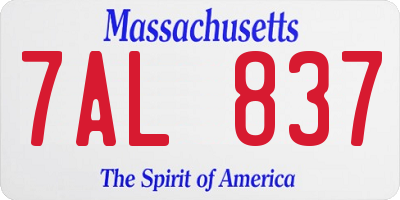 MA license plate 7AL837