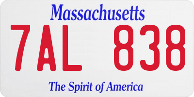 MA license plate 7AL838