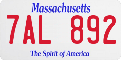 MA license plate 7AL892