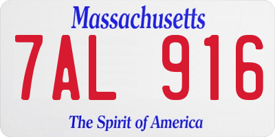 MA license plate 7AL916