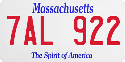 MA license plate 7AL922