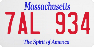 MA license plate 7AL934