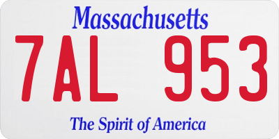 MA license plate 7AL953