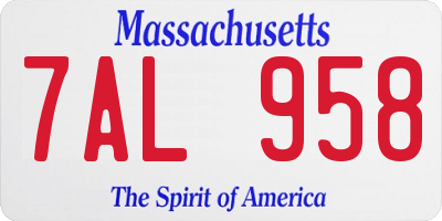 MA license plate 7AL958