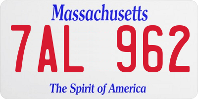 MA license plate 7AL962