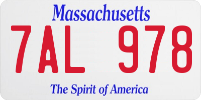 MA license plate 7AL978