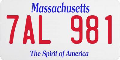 MA license plate 7AL981