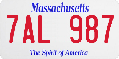 MA license plate 7AL987