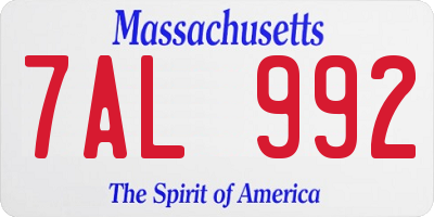 MA license plate 7AL992