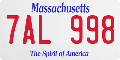 MA license plate 7AL998