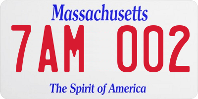 MA license plate 7AM002