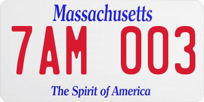 MA license plate 7AM003