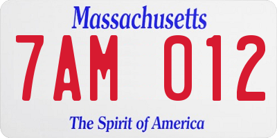 MA license plate 7AM012