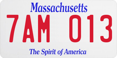 MA license plate 7AM013