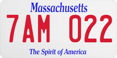 MA license plate 7AM022