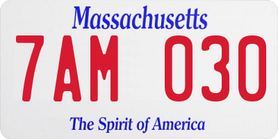 MA license plate 7AM030