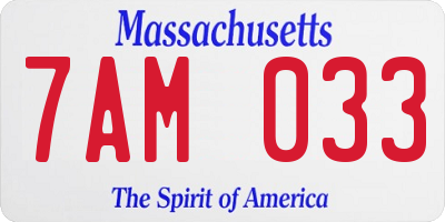 MA license plate 7AM033
