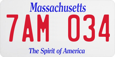 MA license plate 7AM034