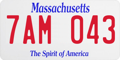 MA license plate 7AM043