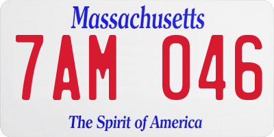 MA license plate 7AM046