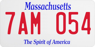 MA license plate 7AM054