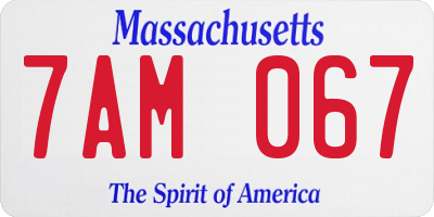 MA license plate 7AM067