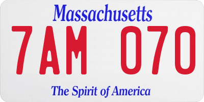 MA license plate 7AM070