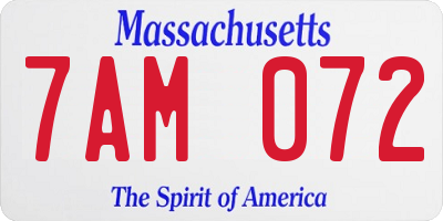 MA license plate 7AM072