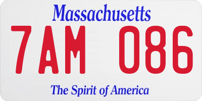 MA license plate 7AM086