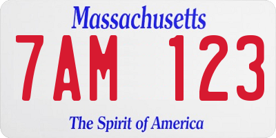 MA license plate 7AM123