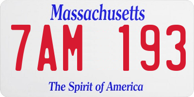 MA license plate 7AM193