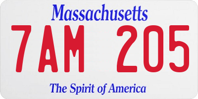 MA license plate 7AM205