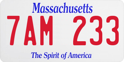 MA license plate 7AM233