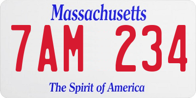 MA license plate 7AM234