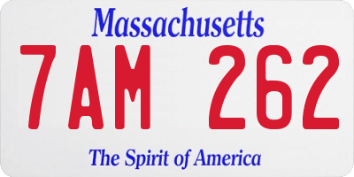 MA license plate 7AM262