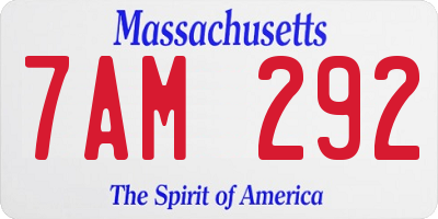 MA license plate 7AM292