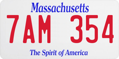 MA license plate 7AM354