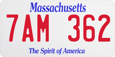 MA license plate 7AM362