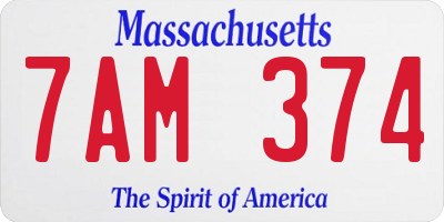 MA license plate 7AM374